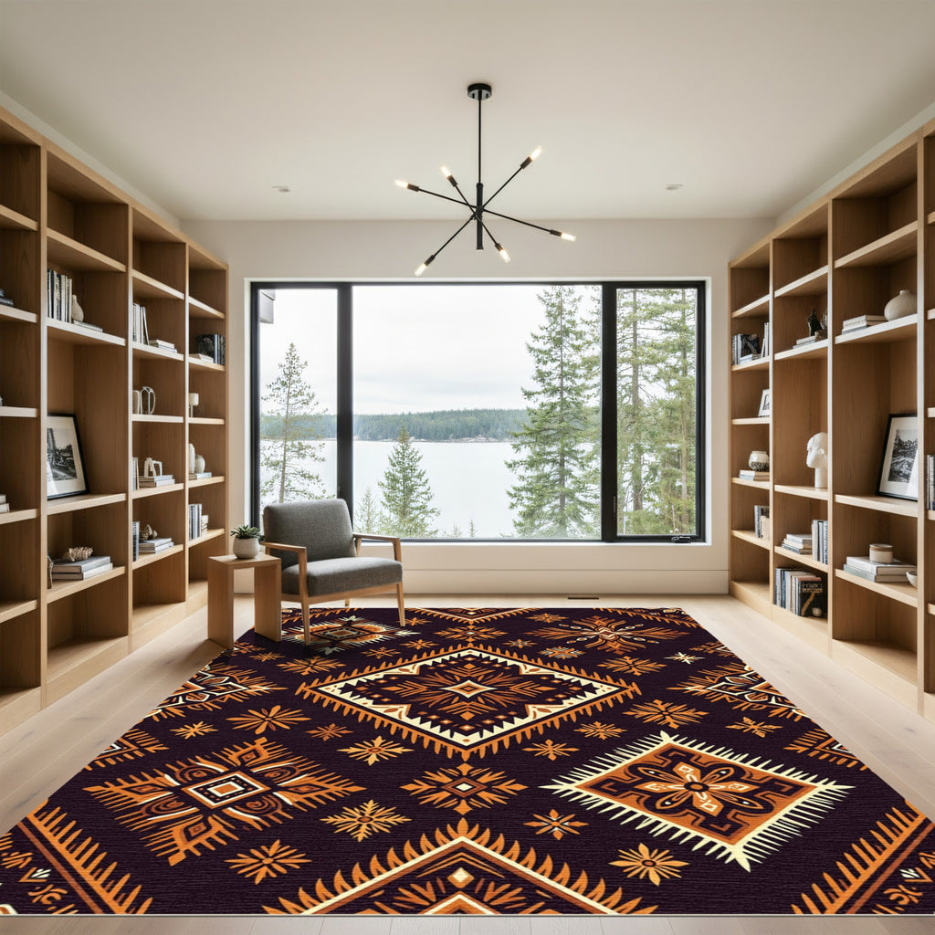Earthy Amber Geometric Tribal Diamond Rug