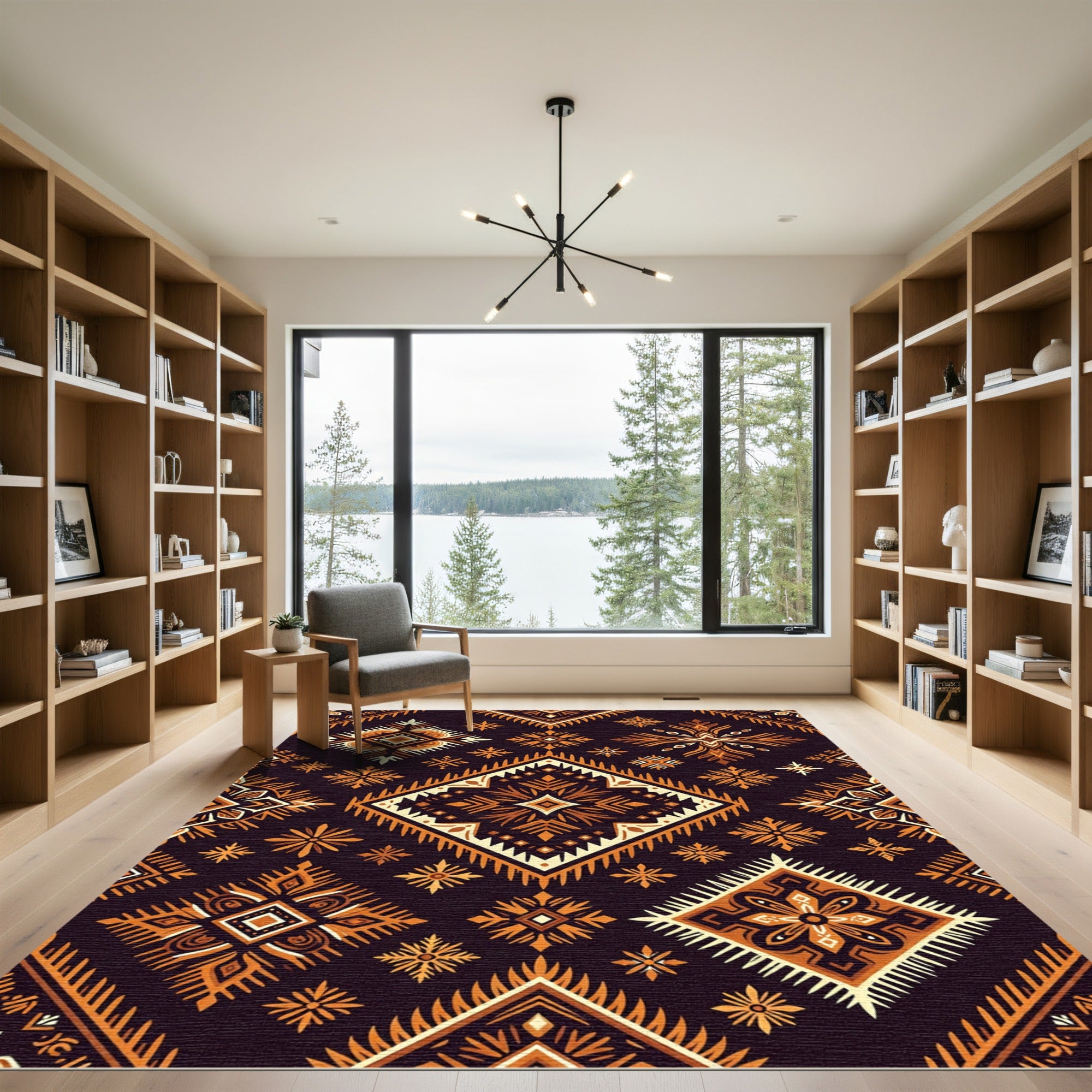 Earthy Amber Geometric Tribal Diamond Rug
