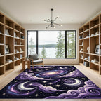 Celestial Violet Crescent Moon Galaxy Rug
