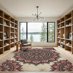 Blush Pink Lotus Mandala Medallion Circular Rug