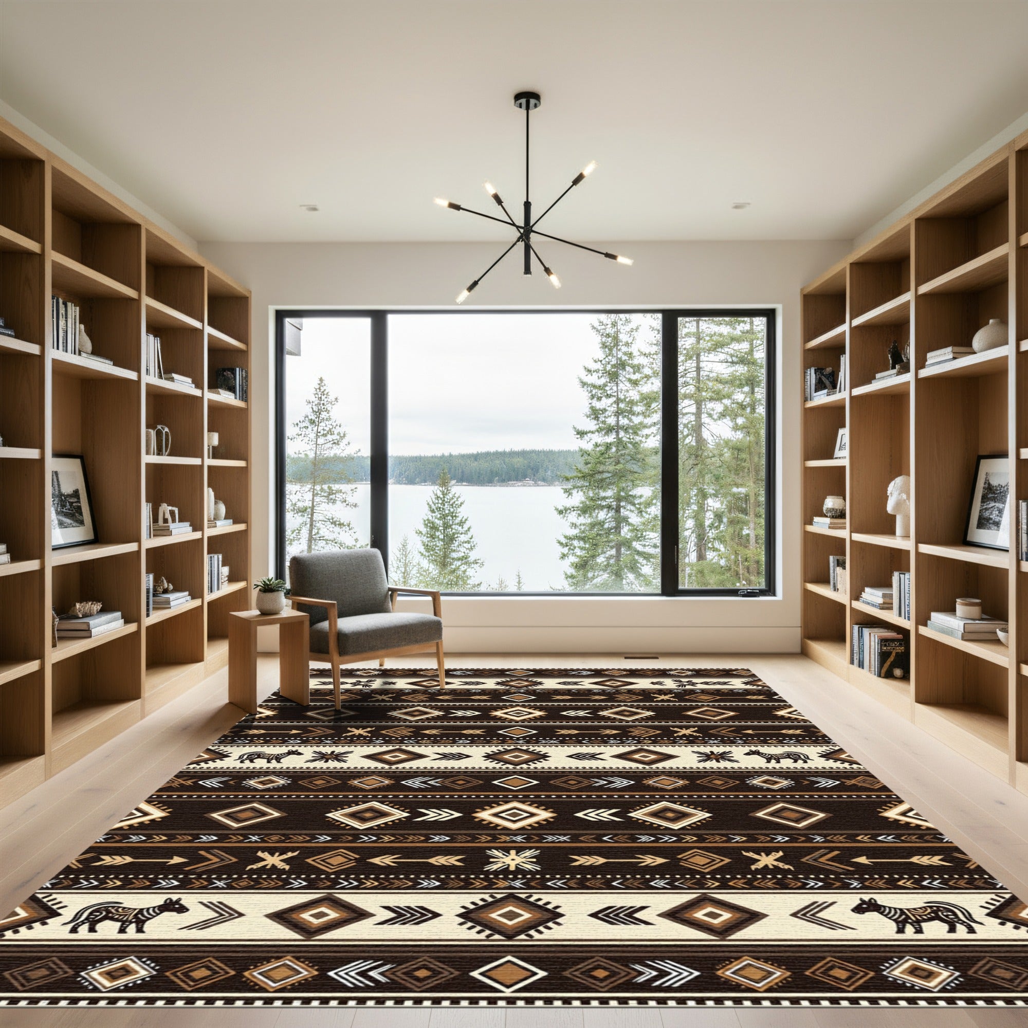 Earthy Southwestern Brown Tribal Diamond Stripe Rug
