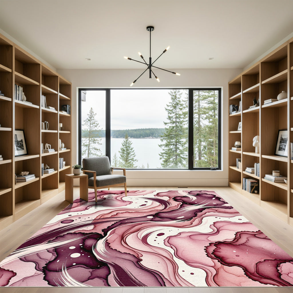 Ethereal Burgundy Alcohol Ink Abstract Wave Rug