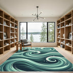 Flowing Teal Ocean Wave Swirl Rug