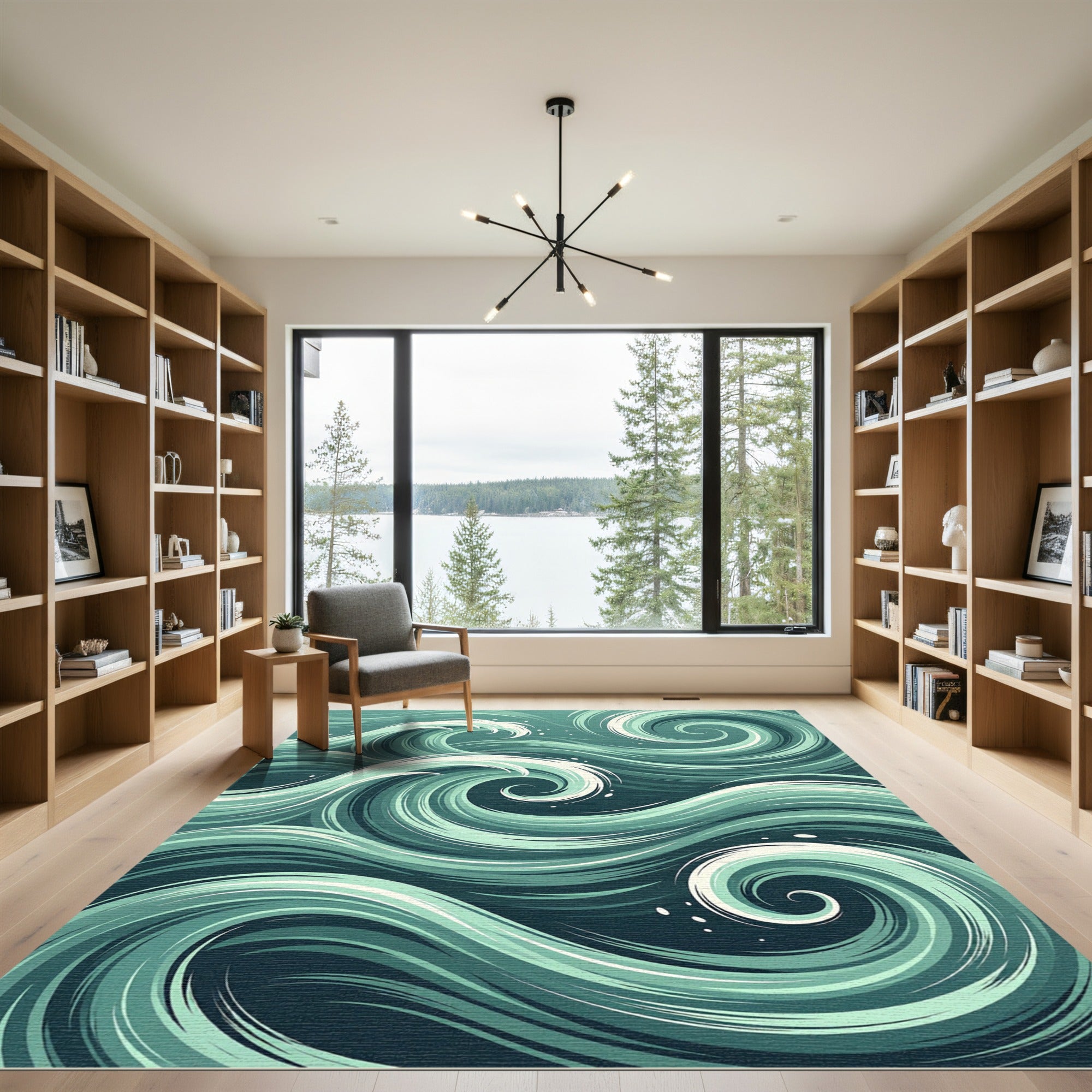 Flowing Teal Ocean Wave Swirl Rug