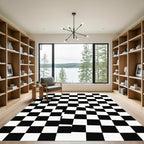 Modern Monochrome Checkerboard Optical Illusion Rug