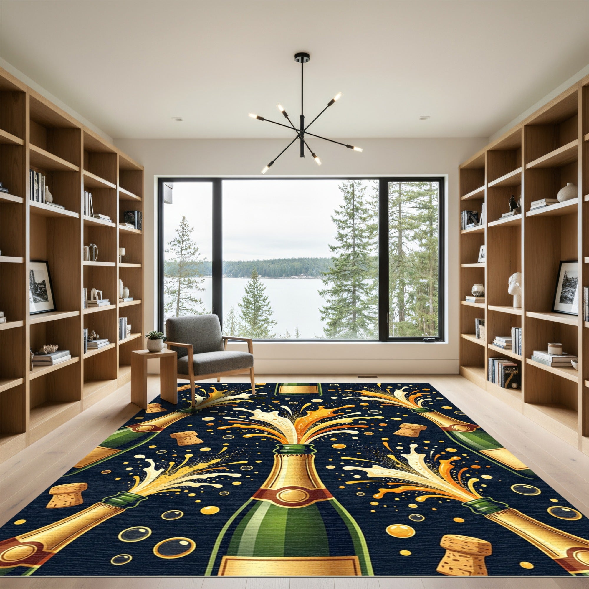 Festive Champagne Celebration Gold Pop Rug