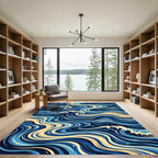 Dynamic Blue Yellow Coastal Waves Rug