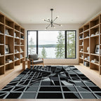 Monochromatic Geometric Architectural Grid Rug