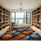 Metallic Basketball Abstract Diagonal Art Rug