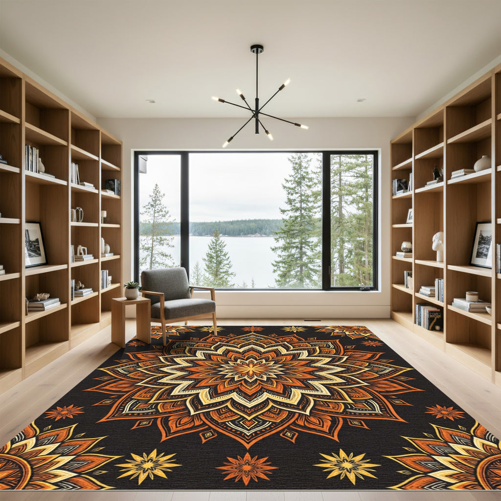Radiant Amber Golden Floral Medallion Rug