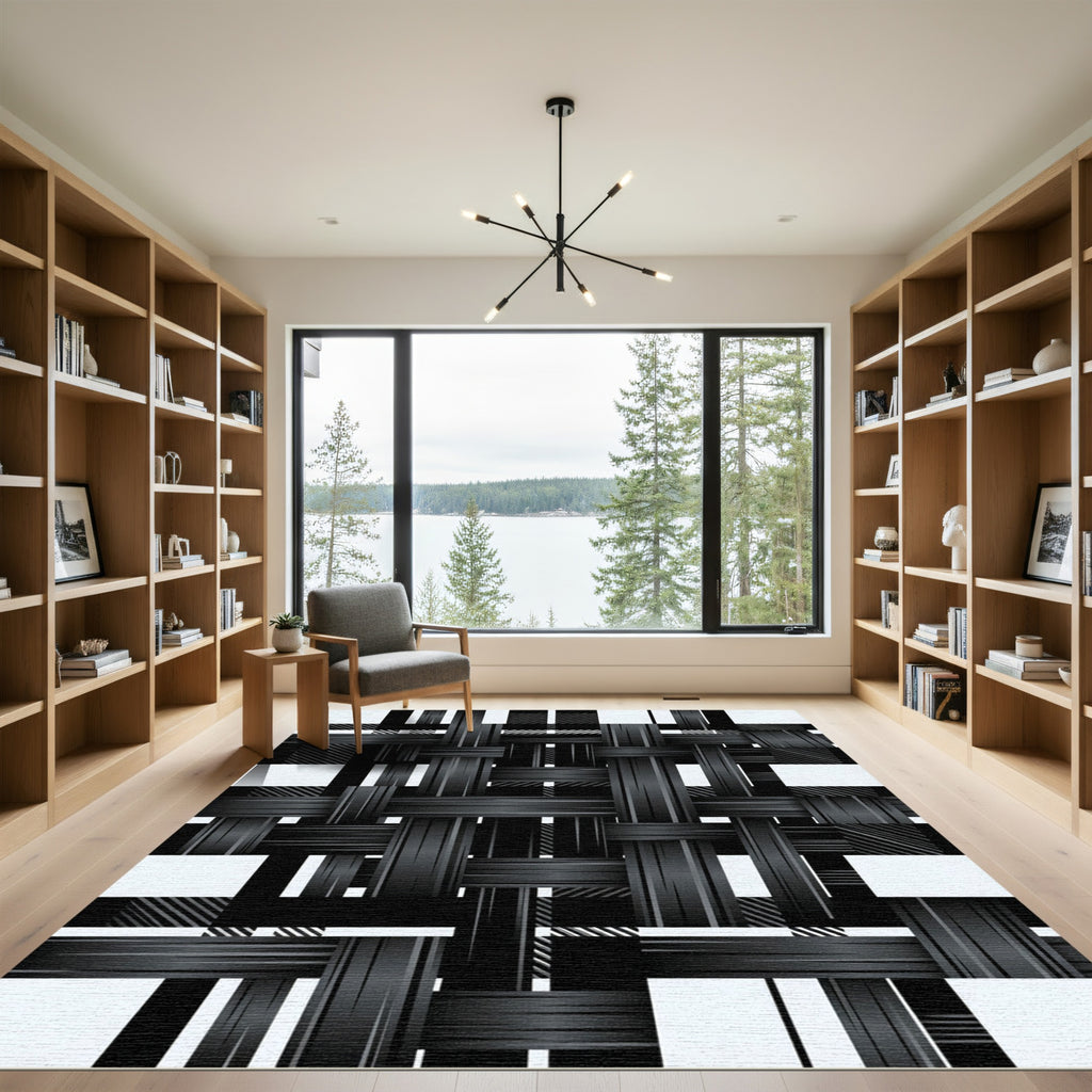 Monochromatic Woven Texture Grid Rug