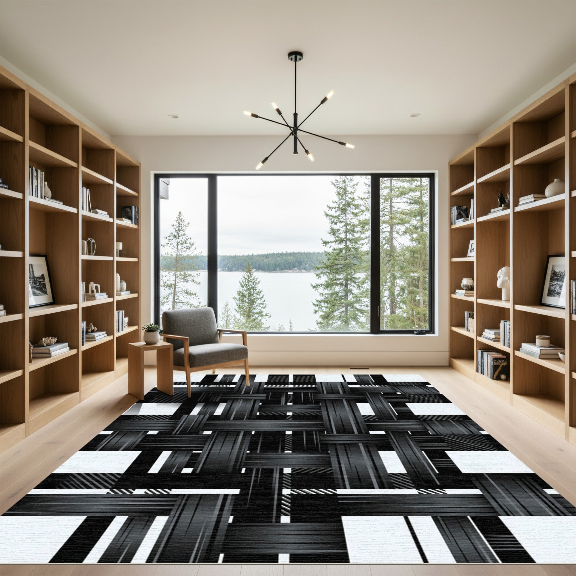 Monochromatic Woven Texture Grid Rug