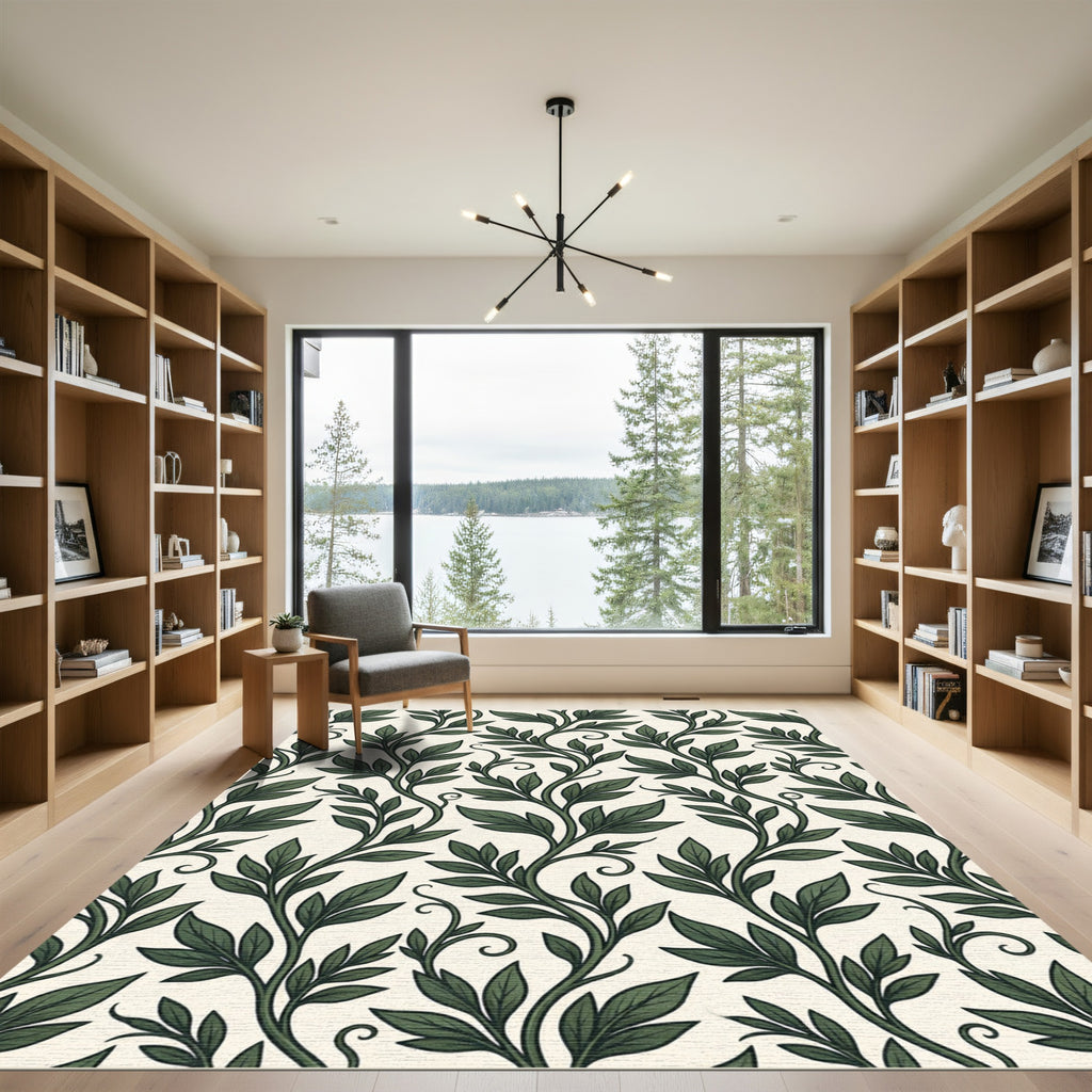 Deep Forest Green Vine Swirls Rug
