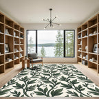 Deep Forest Green Vine Swirls Rug