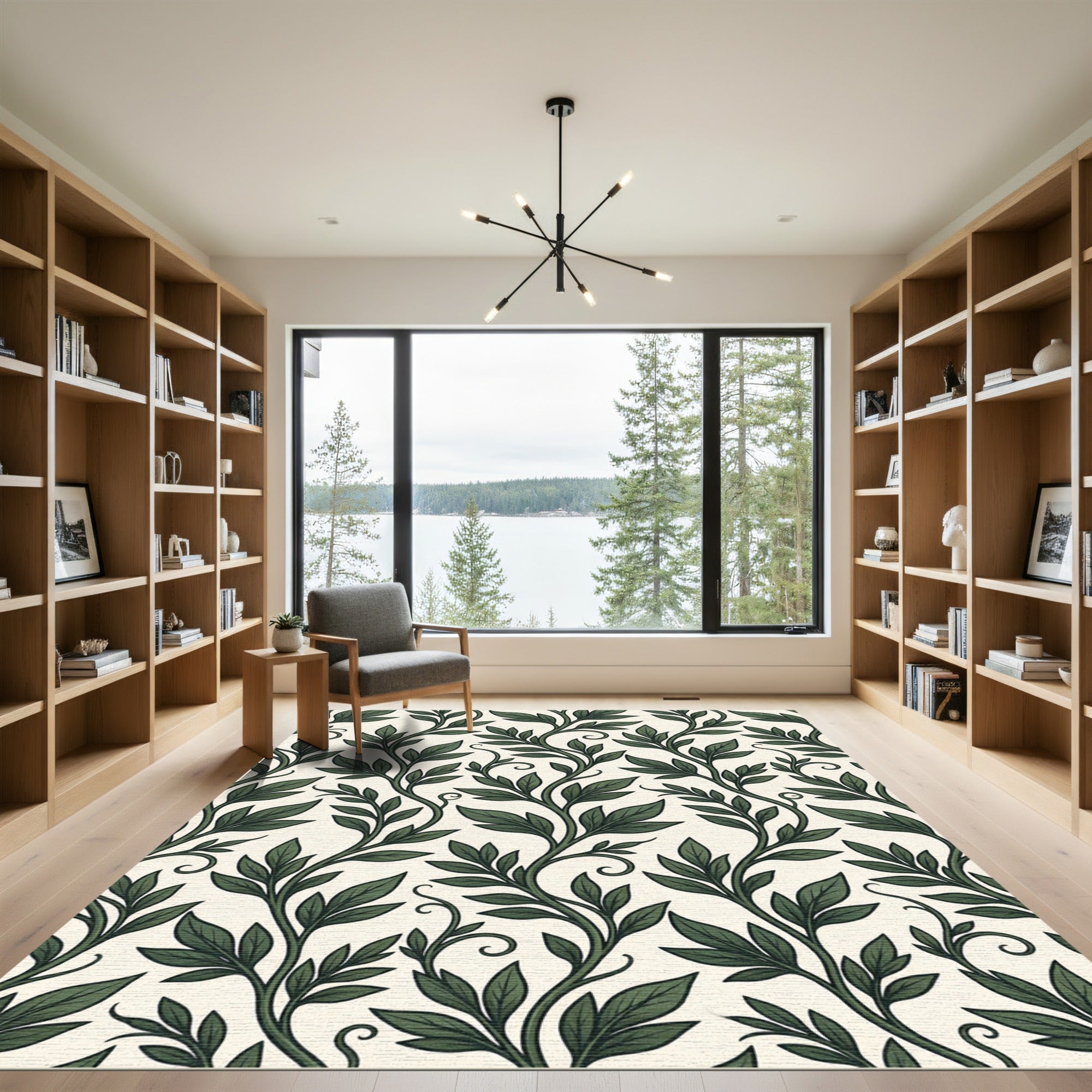 Deep Forest Green Vine Swirls Rug