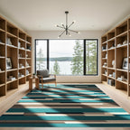 Teal Neutral Horizontal Bar Rug