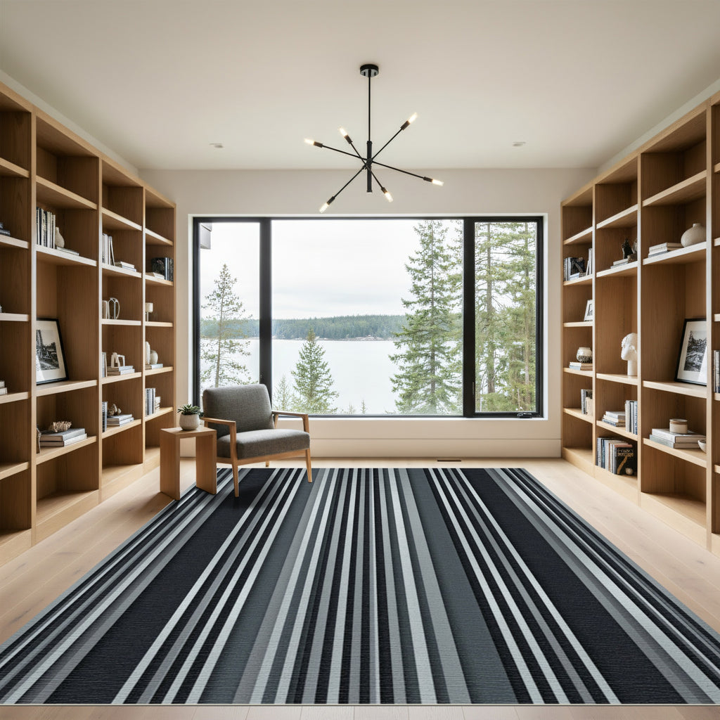 Modern Charcoal Gray Stripe Rug