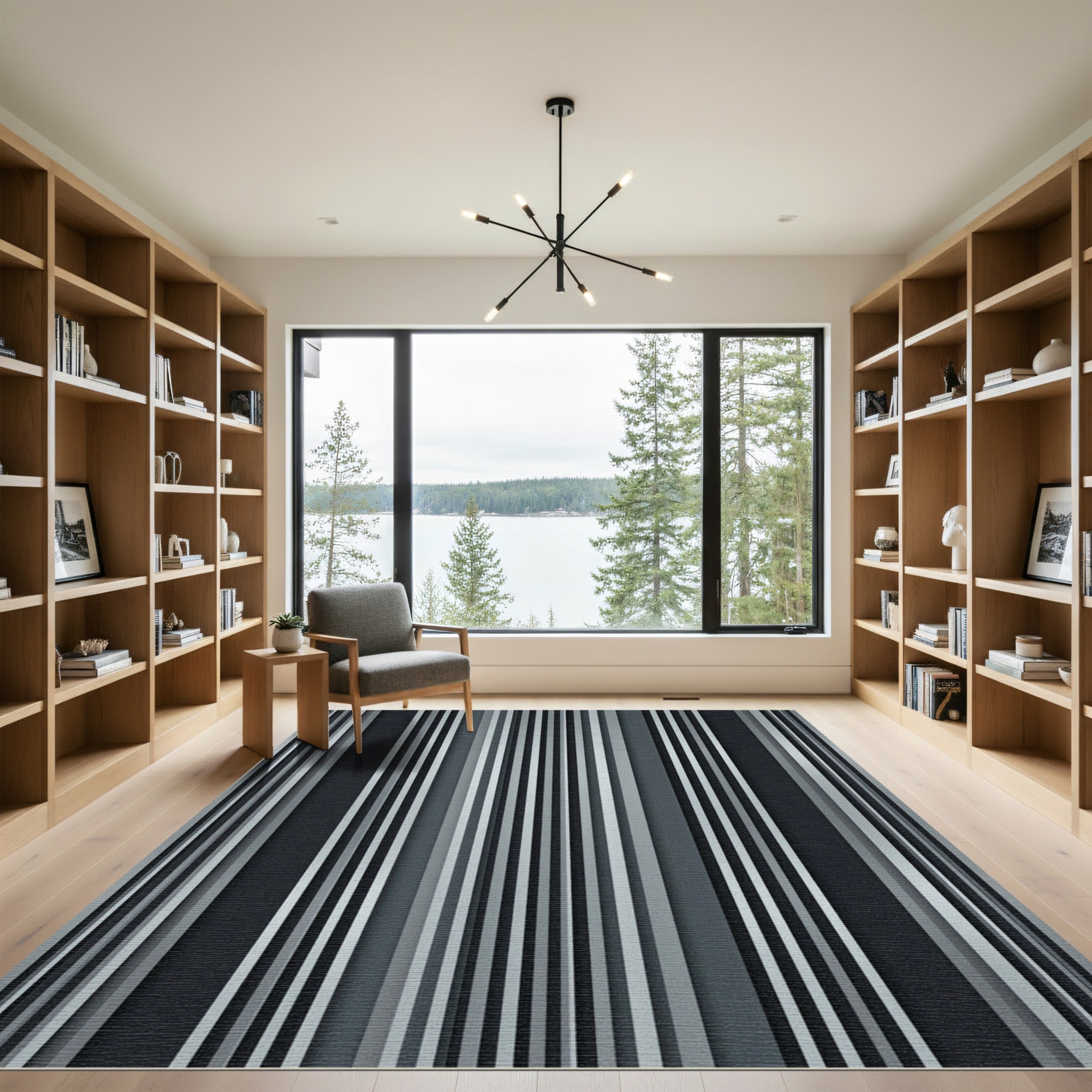 Modern Charcoal Gray Stripe Rug