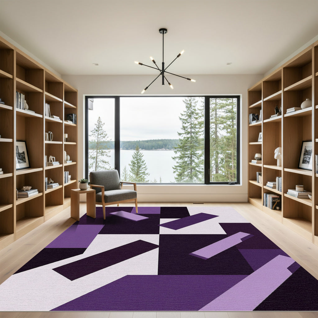 Modern Purple Geometric Rectangular Abstract Rug