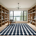 Modern Navy Blue Circular Grid Rug