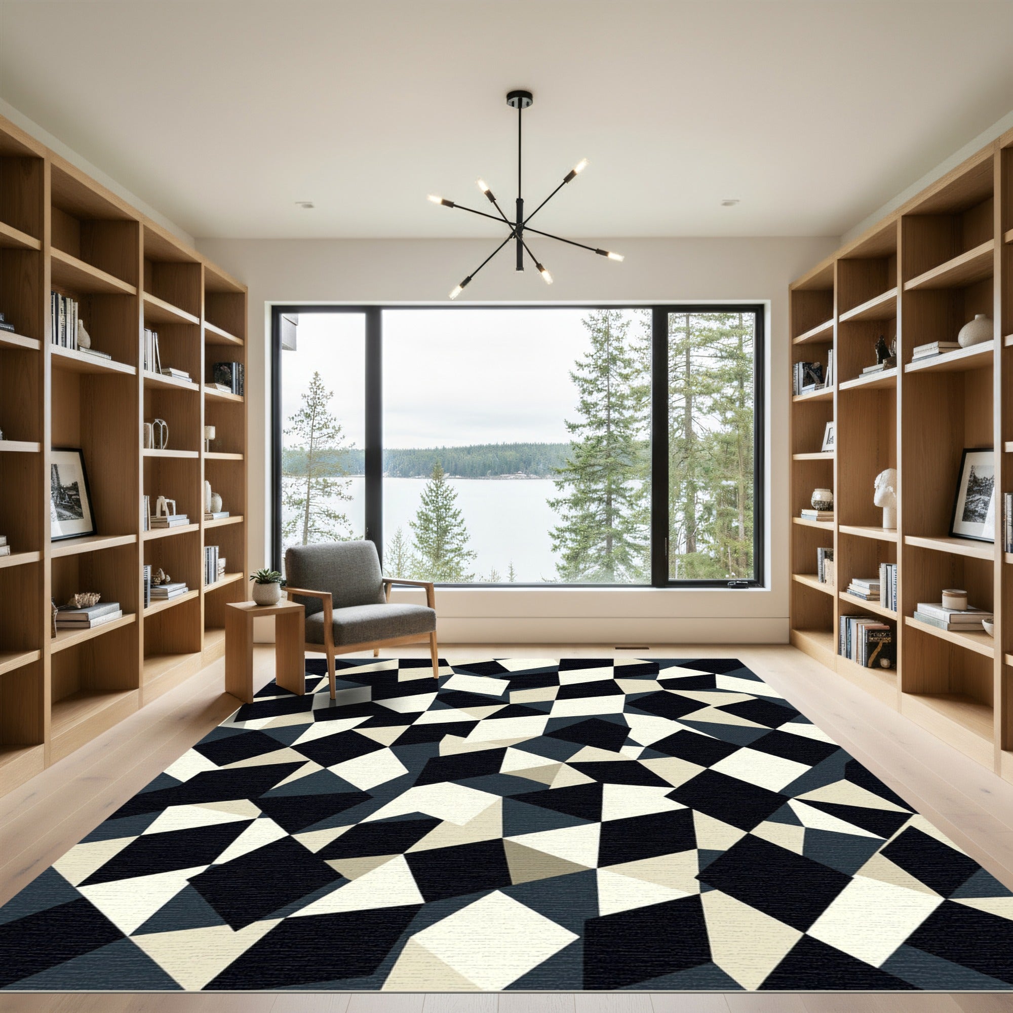 Monochrome Geometric Diamond Abstract Art Rug