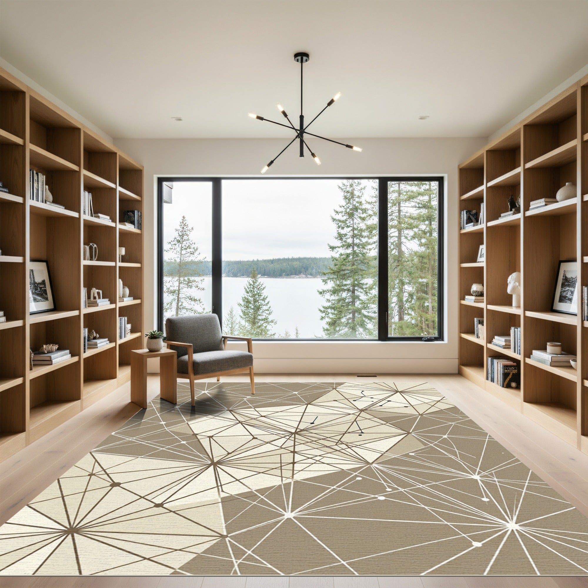 Geometric Neutral Tone Starburst Net Rug