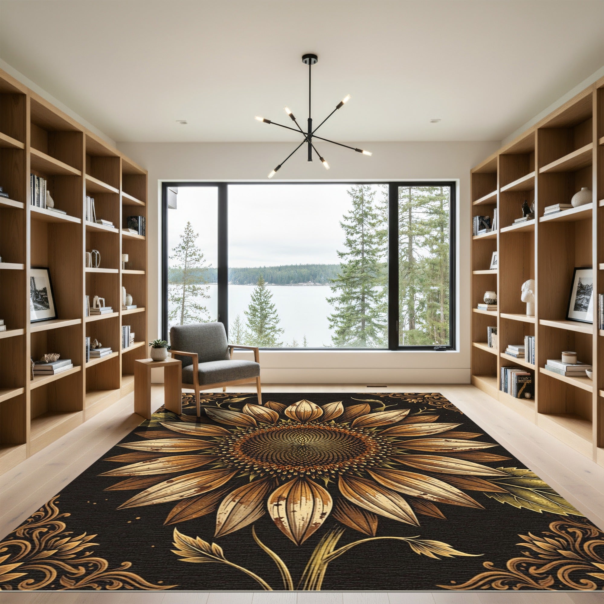 Gilded Sunflower Baroque Sepia Art Rug