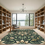 Sage and Cream Botanical Floral Medallion Rug