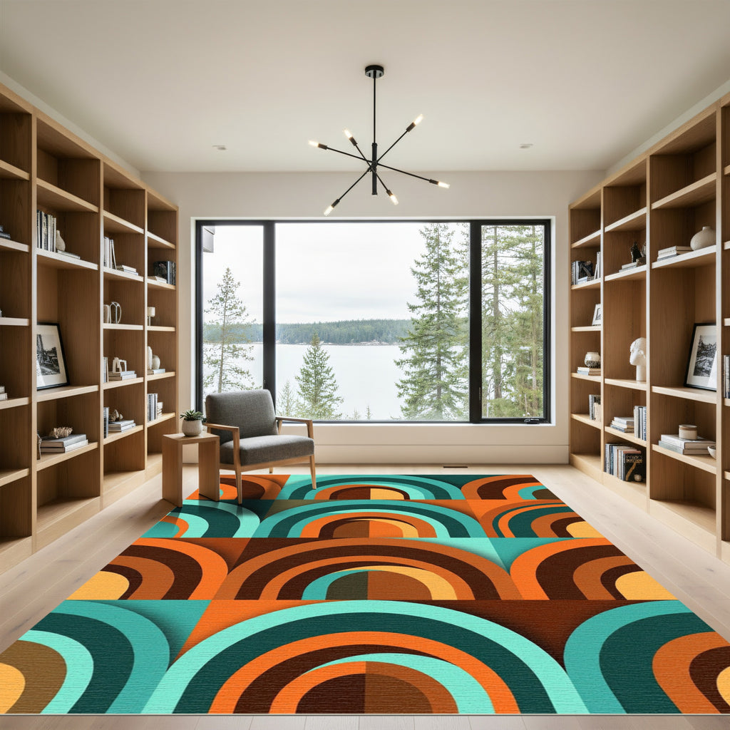 Retro Mid Century Arched Teal Orange Rug