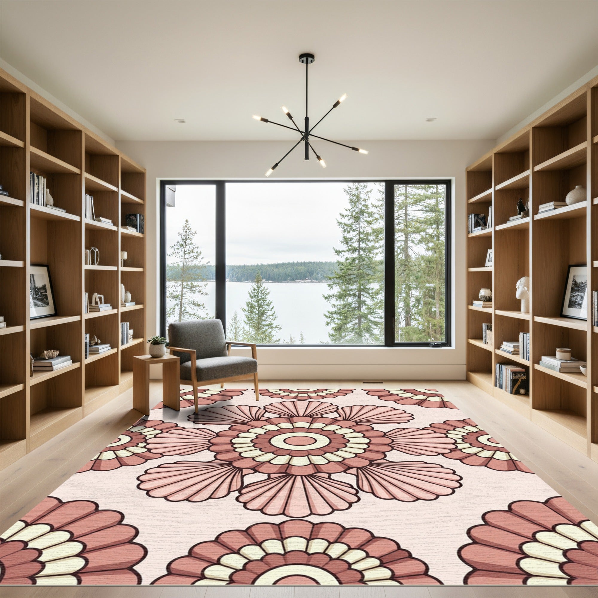 Blush Pink Scalloped Shell Medallion Rug
