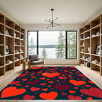 Vibrant Red Heart Scattered Dark Backdrop Rug
