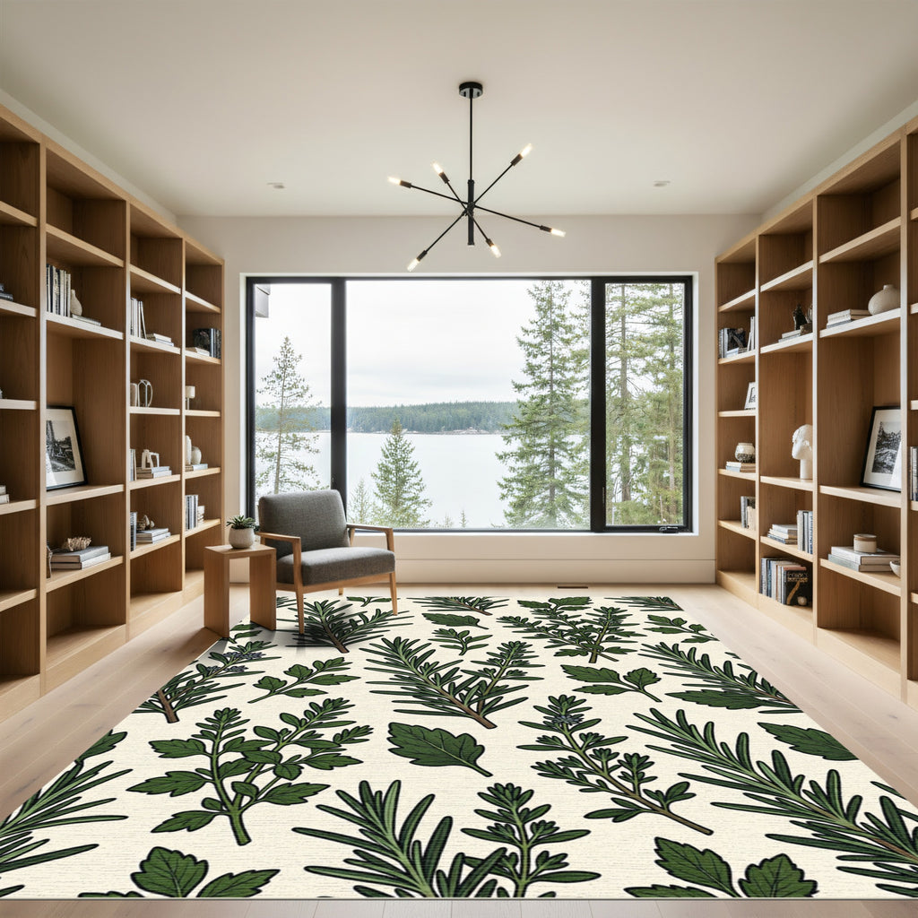Botanical Fresh Green Herb Garden Rug