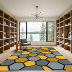 Golden Yellow Gray Hexagon Mosaic Rug