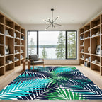 Lush Teal and Navy Tropical Foliage Rug