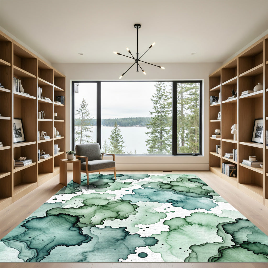 Teal Emerald Organic Ink Wash Rug