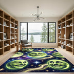 Whimsical Green Moon Faces Cosmic Display Rug