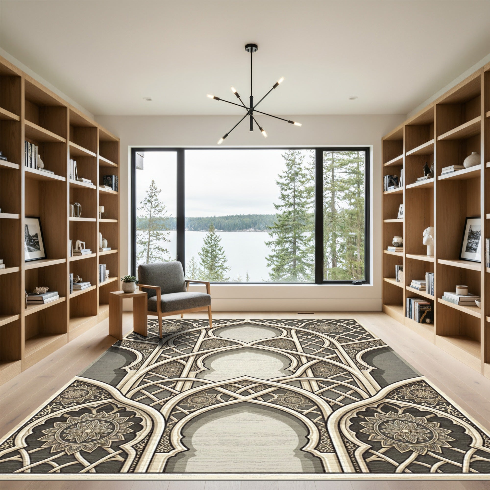 Elegant Beige Archway Arabesque Medallion Rug