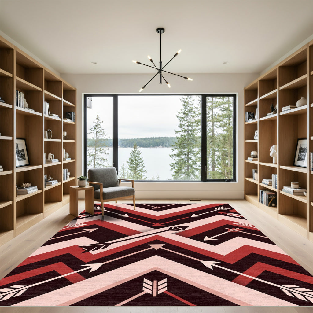 Geometric Red Arrow Chevron Abstract Rug