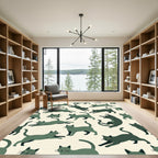 Playful Sage Cat Silhouette Illustration Rug