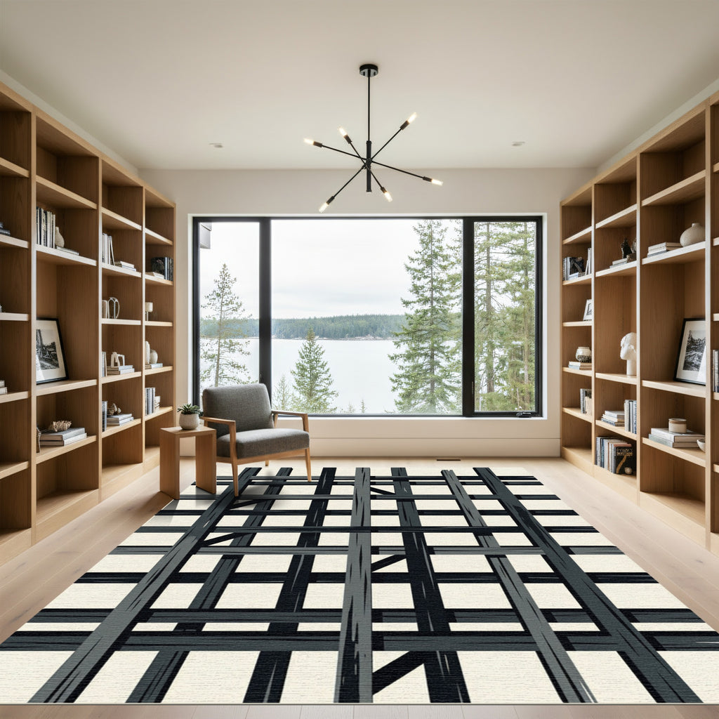 Dark Gray Intersecting Timber Grid Rug