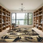 Rustic Forest Cabin and Rat Illustration Rug