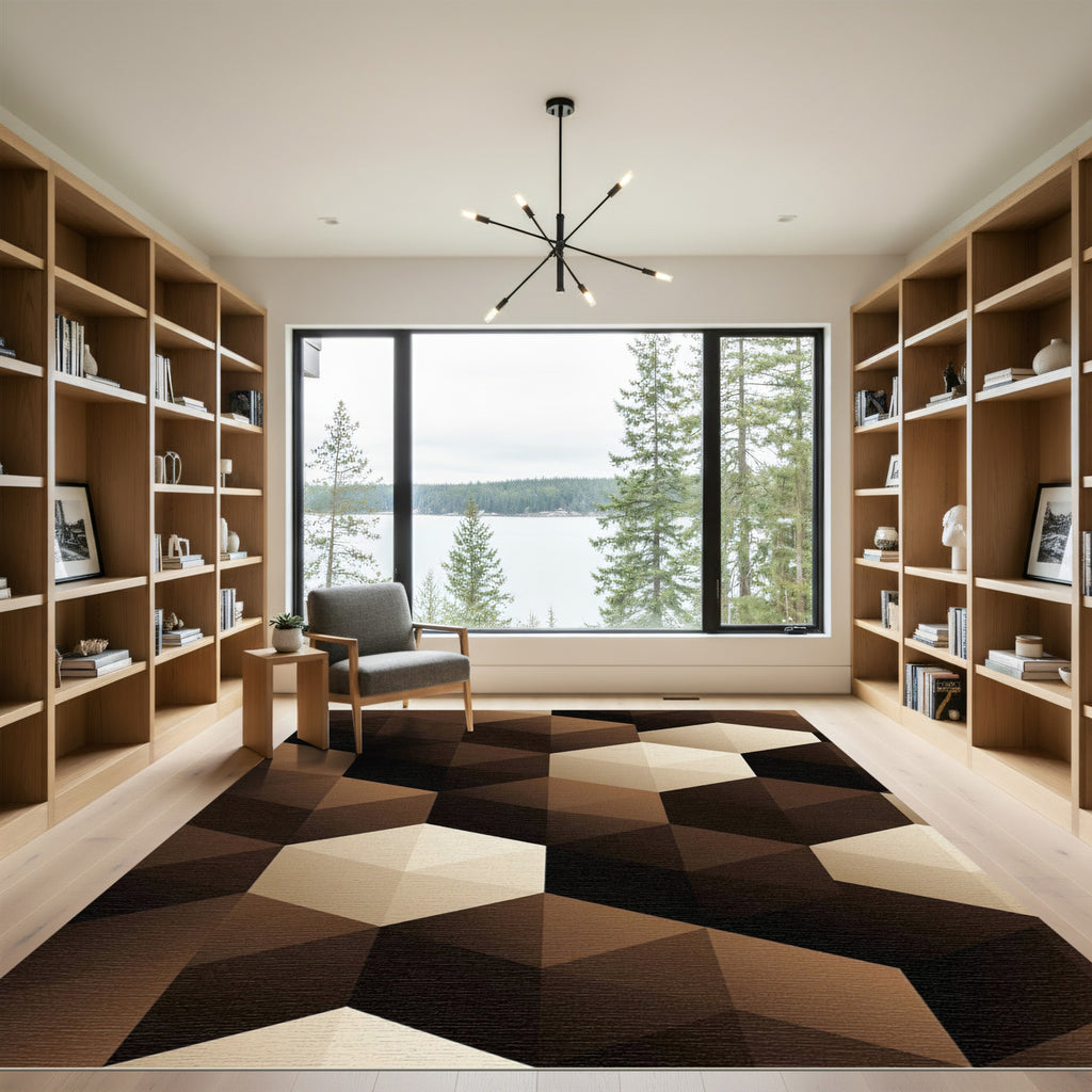 Brown Geometric Hexagon Illusion Rug