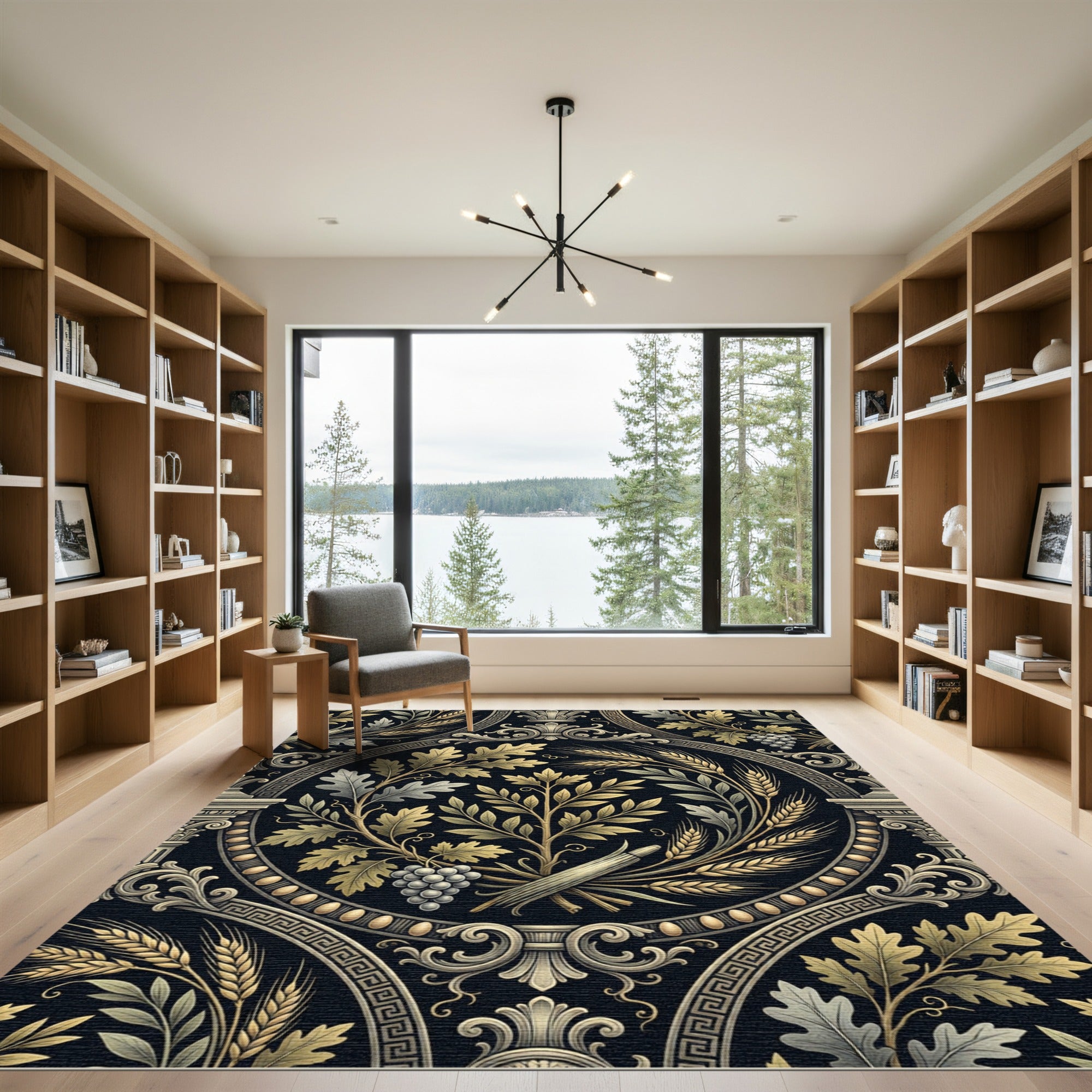 Neoclassical Gold Oak and Wheat Medallion Rug