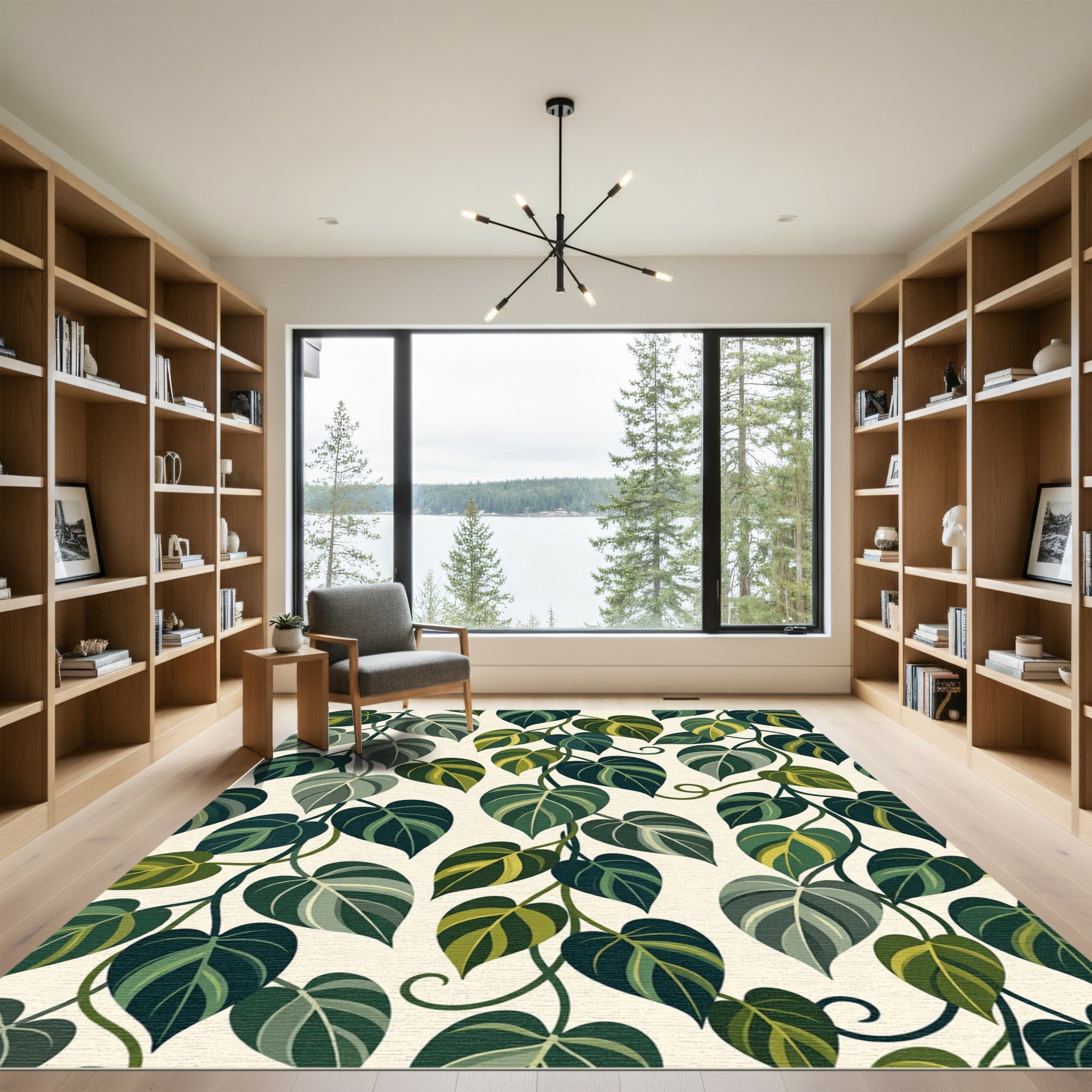 Lush Green Tropical Philodendron Foliage Rug