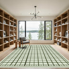 Linear Grid Contemporary Green Beige Rug