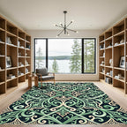 Elegant Sage Green Ornate Scrollwork Rug