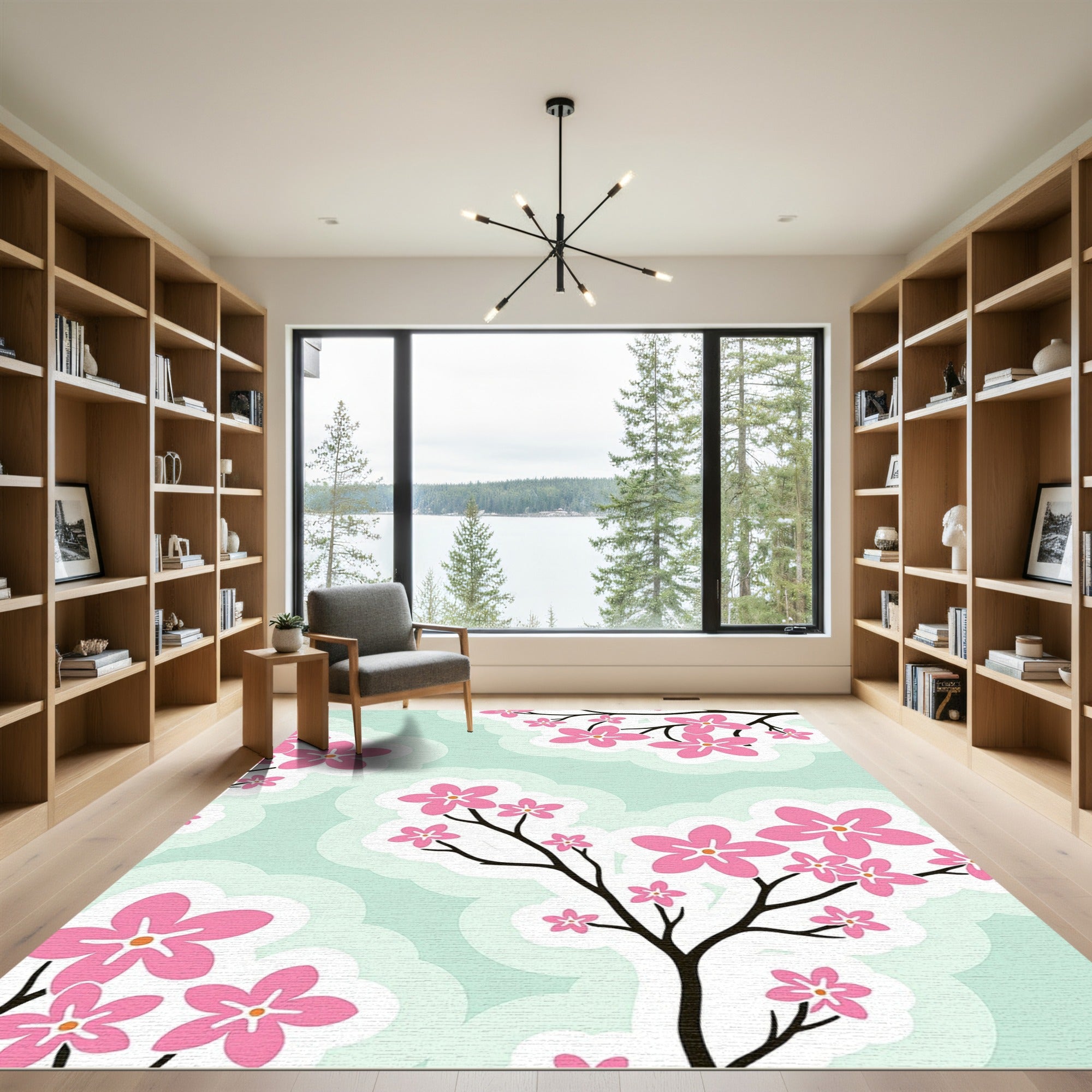 Soft Pink Blossom Branch Sky Rug