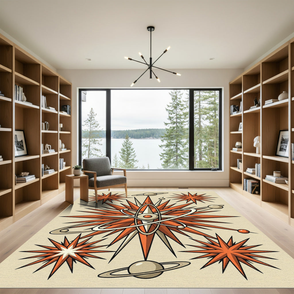 Mid-Century Orange Atomic Starburst Rug