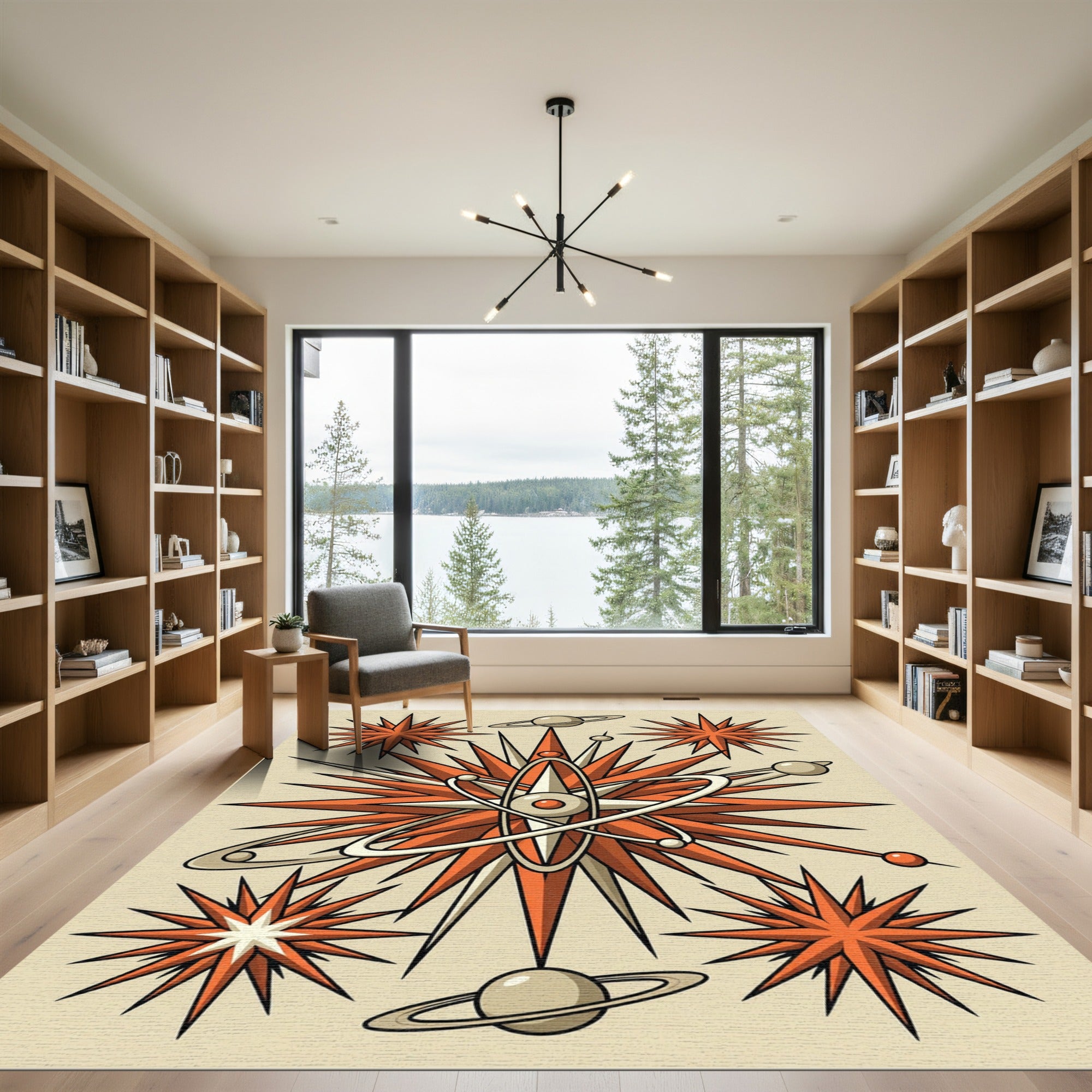 Mid-Century Orange Atomic Starburst Rug