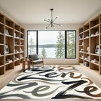 Black Brown Gray Abstract Brushstroke Rug